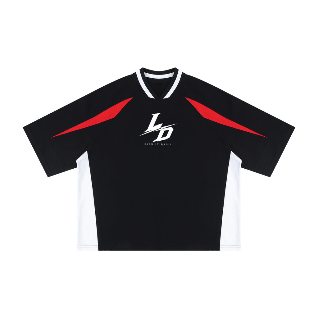 Streetwear red and black oversized v neck t