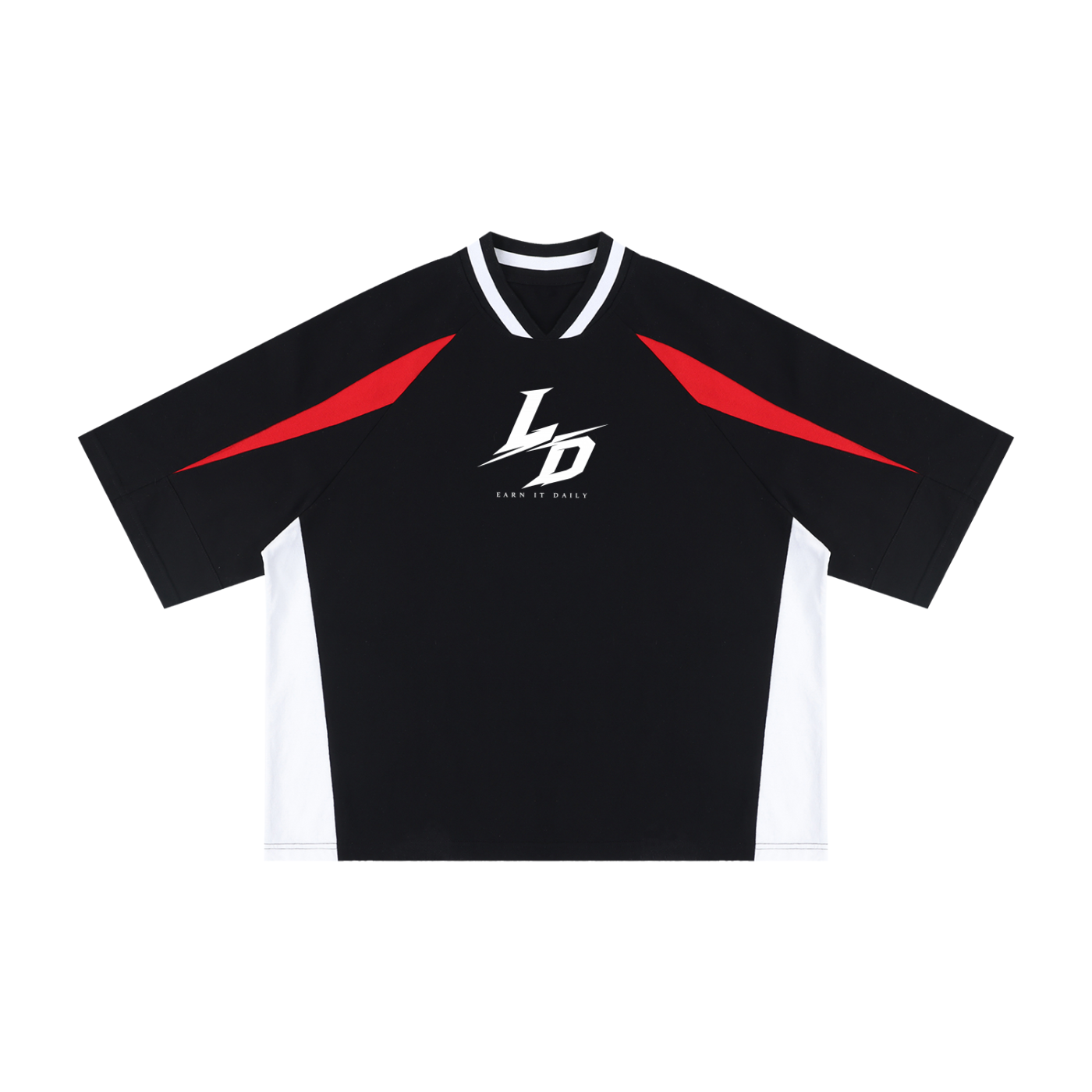 Streetwear red and black oversized v neck t
