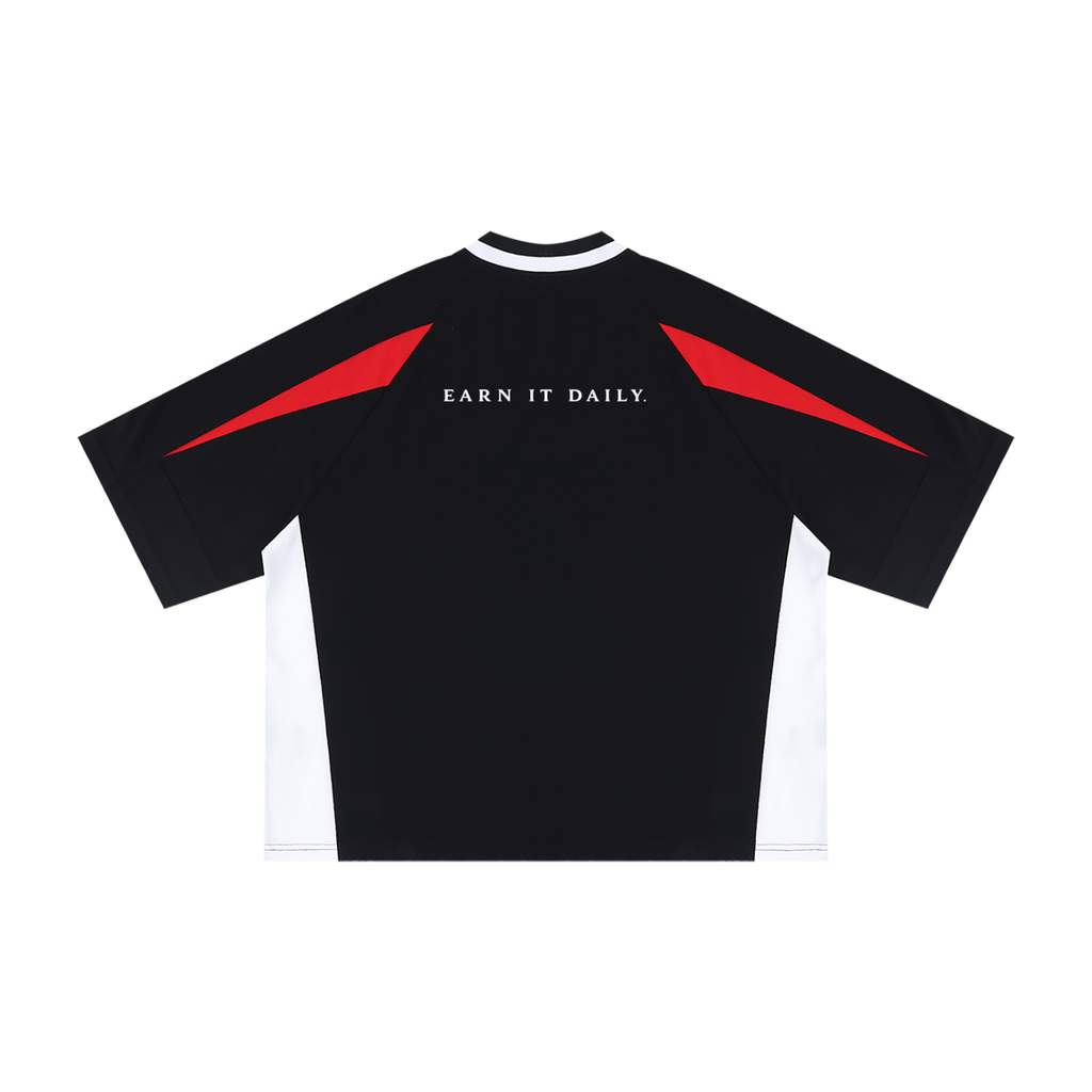 Streetwear red and black oversized v neck t